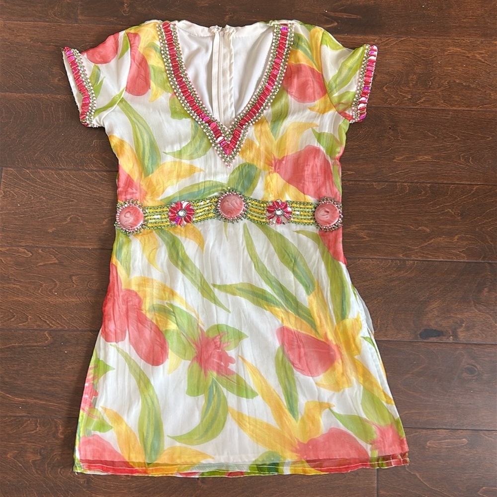 New Womens Tunic Top Sz XS Embroidered Beaded Floral Colorful
